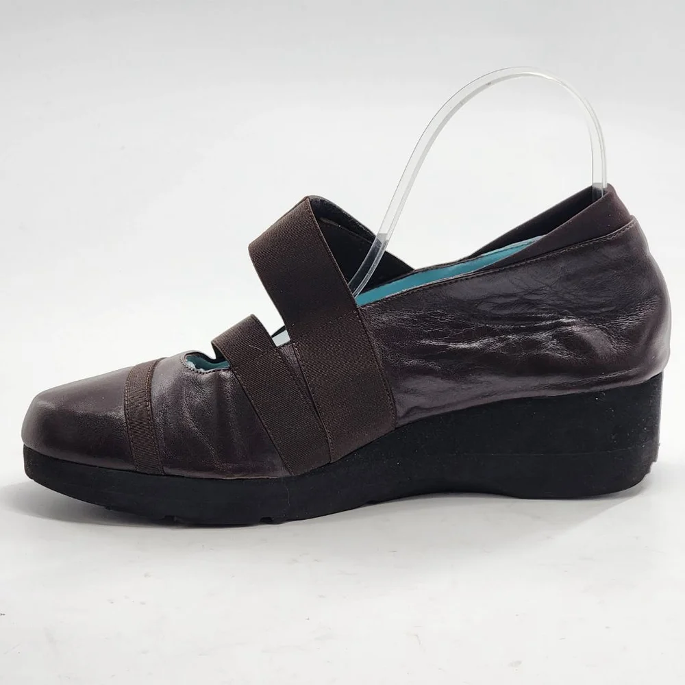 THIERRY‎ RABOTIN Lightweight Leather Wedge Mary Jane Shoes Size 39 Brown